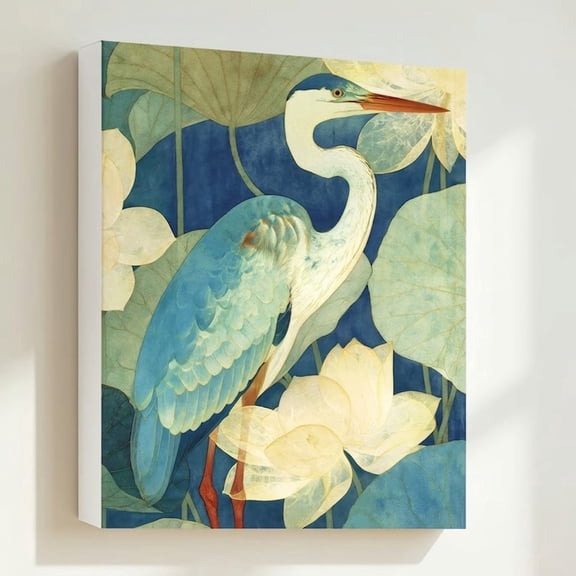 J_962, 5x7 Size, Stretched Canvas Wall Art Great Blue Heron Printable Canvas Art Print