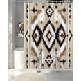 thumbnail image 3 of Split Shower Curtain for Transfer Bench, Black Brown Boho Fabric Shower Curtains for Bathroom, Southwestern Geometric Ethnic Retro Tub Sliding Transfer Bench Waterproof Bath Curtains 72"x72", 3 of 9
