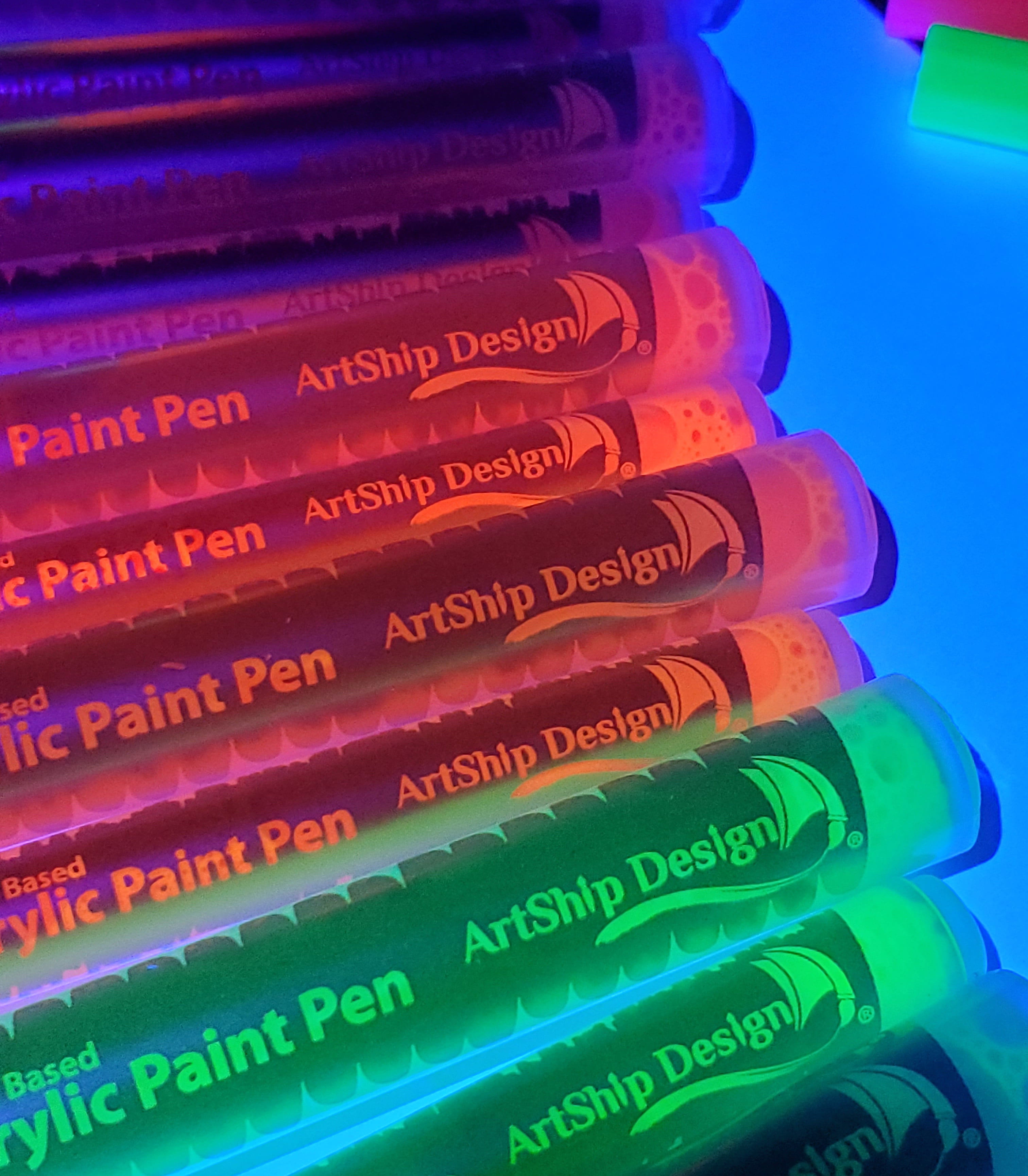 14 Pack Neon UV Fluorescent Acrylic Paint Pens, Double Pack of Both Extra Fine and Medium Tip Paint Markers, for Rock Painting, Mug, Ceramic, Glass, A