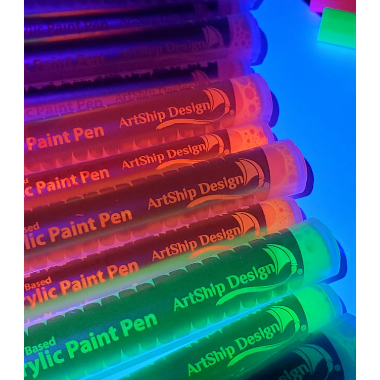14 Pack Neon UV Fluorescent Acrylic Paint Pens, Double Pack of Both Extra Fine and Medium Tip Paint Markers, for Rock Painting, Mug, Ceramic, Glass, A