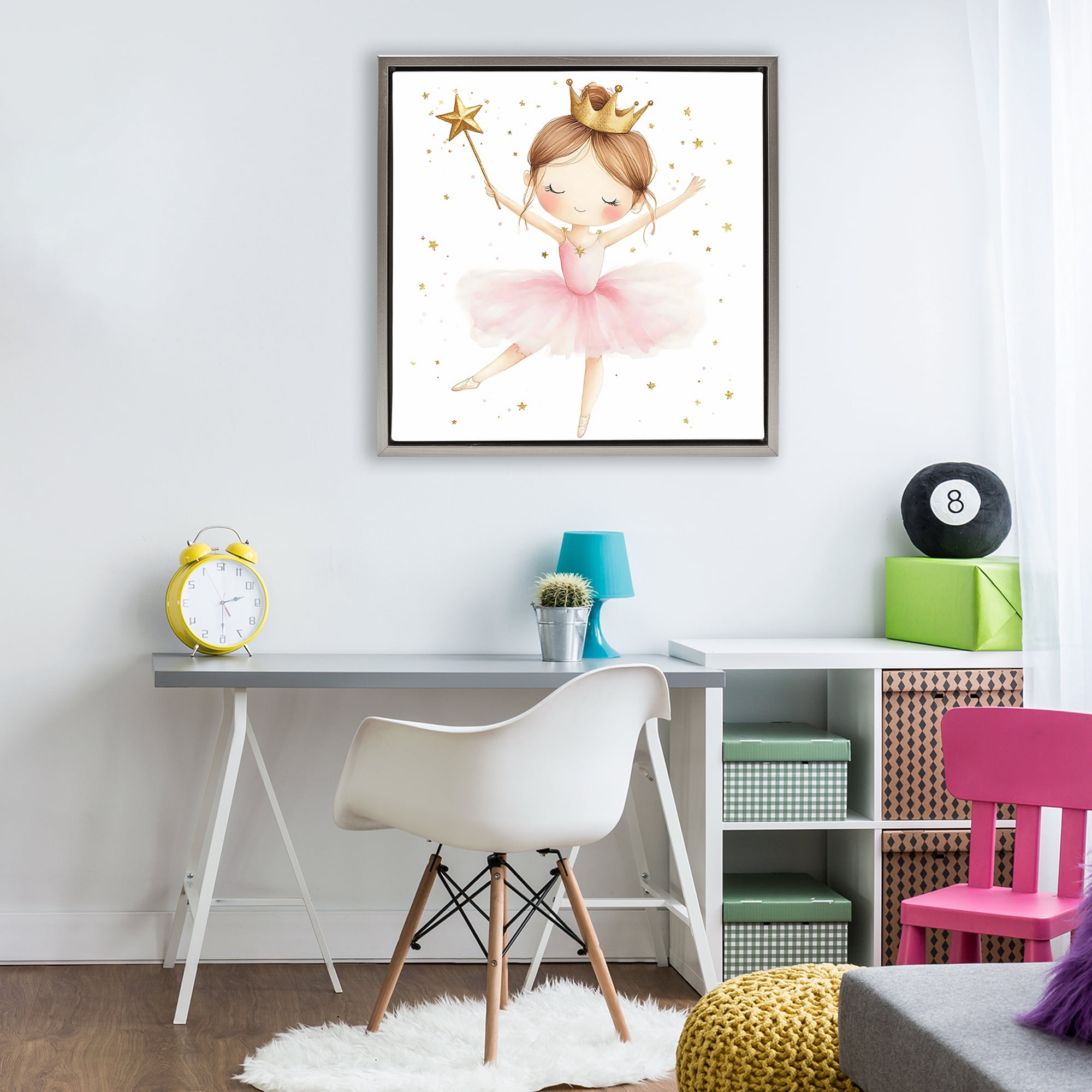 Stupell Industries Cute Ballerina with Crown Gray Framed Floater Canvas Wall Art, design by Creative Studio
