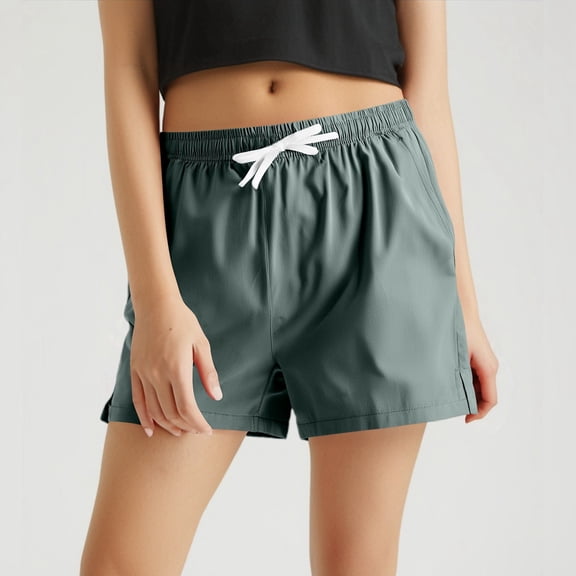 HOWPAY Baggy Shorts for Women Elastic High Waisted Loose Fit Pull on Bottoms Solid Color Comfy Summer Sports Beach Vacation Clothes Army Green L