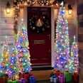 thumbnail image 2 of Christmas Trees 8FT, 6FT, 4FT x 3 Pre-Lit Pencil Christmas Trees, 5-set Slim Artificial Christmas Tree With Snow Flocking, Xmas Holiday Decoration Tree, 1455 Branch Tips, 520 LED Lights with 11 Light, 2 of 14