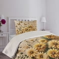 thumbnail image 2 of Ambesonne Rustic Quilted Coverlet 2 Pcs, Meadow Bloom Butterflies, Twin Size, Pale Orange Tan Green, 2 of 4