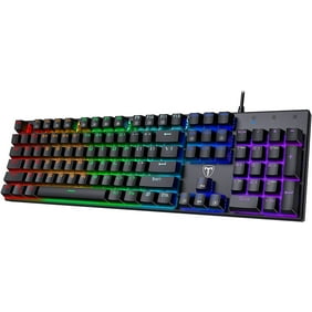 PICTEK Mechanical Gaming Keyboard Full Size, Rainbow Backlit Ultra-Slim Wired USB Keyboard with Blue Switches, Full-Key Rollover, Water-Resistant for Windows Mac Gaming