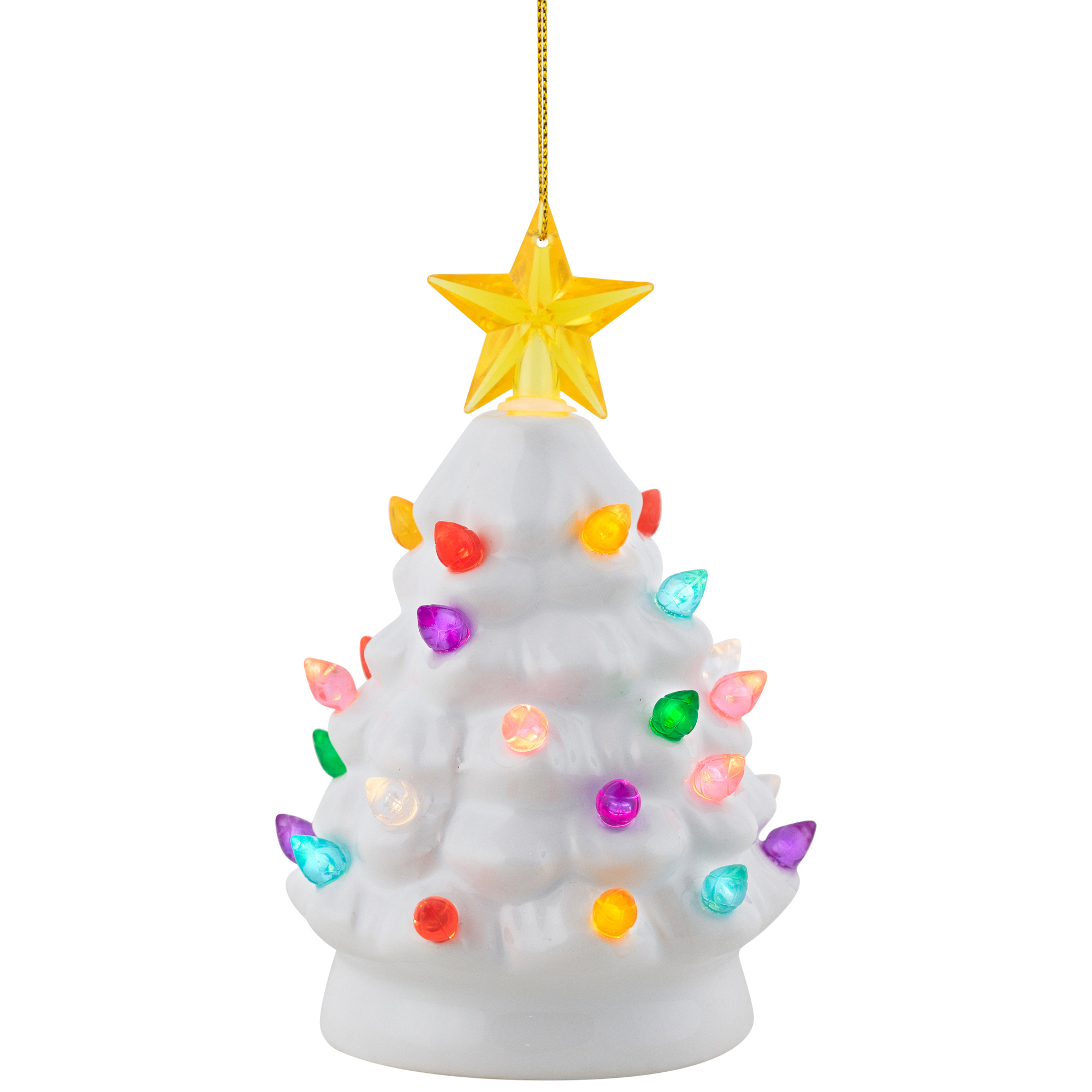 Mini LED Lighted Retro Christmas Tree with Gold Star Ornament - 5.25" - White