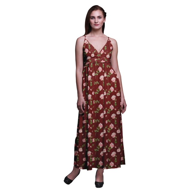 Bimba Robe Longue Maxi à Bretelles Spaghetti Ajustables à Imprimé Floral, Tenue de Plage d'Été - Très Petit