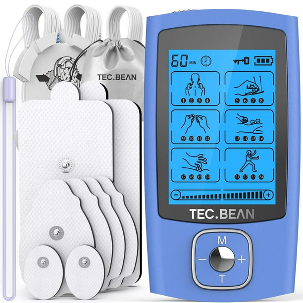 Estimulador muscular Tens Unit TEC.BEAN, 24 modos con almohadillas, color azul