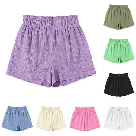 Girls Casual High Waist Wide Leg Shorts with Bow Detail Elastic Waistband Comfortable Summer Play Shorts for Toddler and Girls Shorts Size 8 Adjustable Waist 13-14 Years