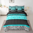 thumbnail image 2 of Feelyou Cyan Damask Floral Bedding Comforter Set 7 Pieces, Leopard Cheetah Print Full Bedding Set, Fashion Cycle Polkadots Reversible Fitted Sheet Flat Sheet, Super Cozy Room Decor, 2 of 7