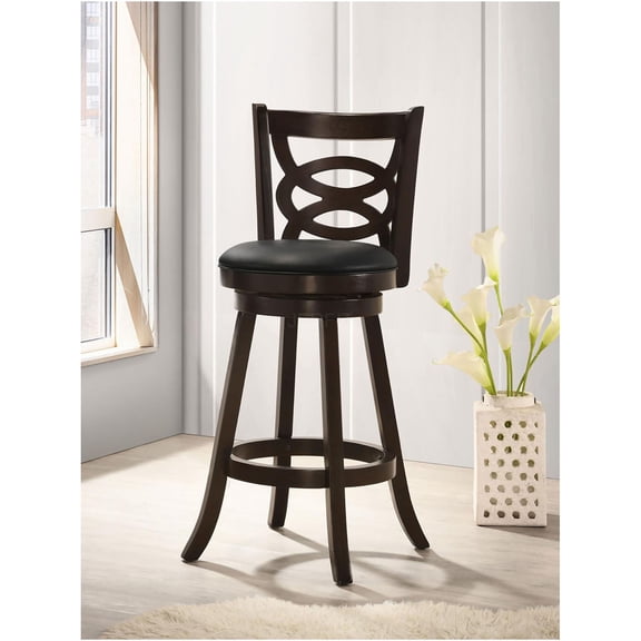 JERFIT Black Swivel Bar Stools Set of 2, Wood Counter Height Stools with Leatherette Upholstery and Open Back Design for Kitchen Island, Dining Room