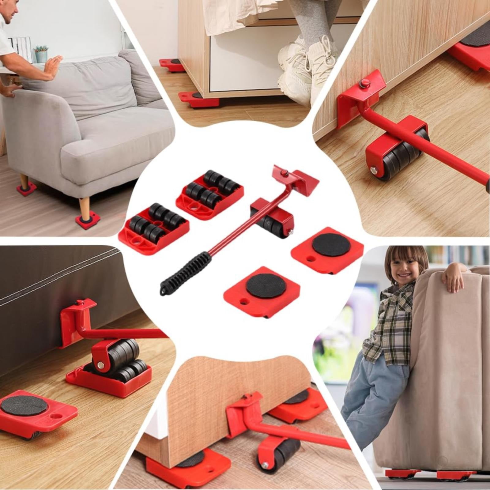 Clearance! Furniture Tool Set with Adjustable Height Tool Bar and 4 Wheels Furniture Mover Furniture Mobile Slide for Moving Heavy Furniture 1X Pry Bar 4X Pulley