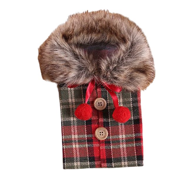 Moyic Funda navideña de felpa para botella de vino, pajarita, manga a prueba de polvo, estilo bonito, rejilla roja de Navidad, ropa de lino Kits de decoración para fiestas Cuadrícula roja