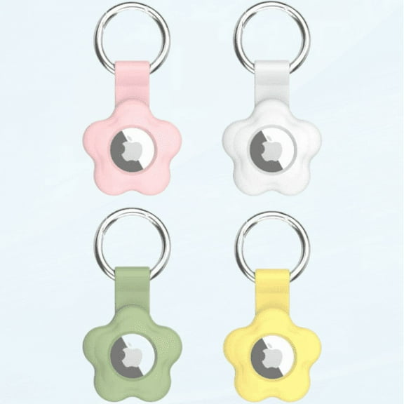 Ambervec Keychain Compatible with Apple Airtag, 4 Pack Air Tags Holder with Key Ring for Dog/Cat/Pet/Collar, Silicone Airtag Case of Scrach Resistance - Green, Pink, White, Yellow