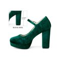 thumbnail image 2 of BLISSFUL STEP Women's Platform Mary Jane Heels Chunky Heel Ankle Strap Faux Velvet Pumps Green 6, 2 of 7