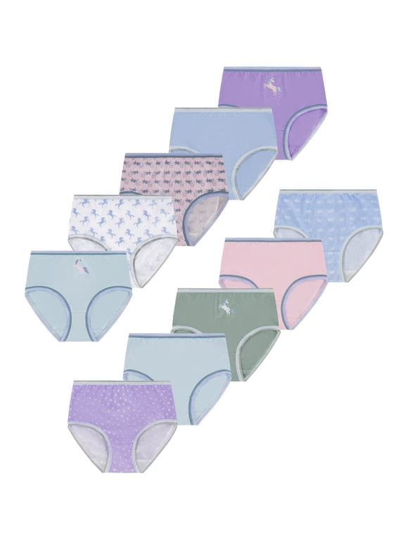 Girls Cotton Brief Underwear, 10-Pack, Sizes 4-18 & Plus