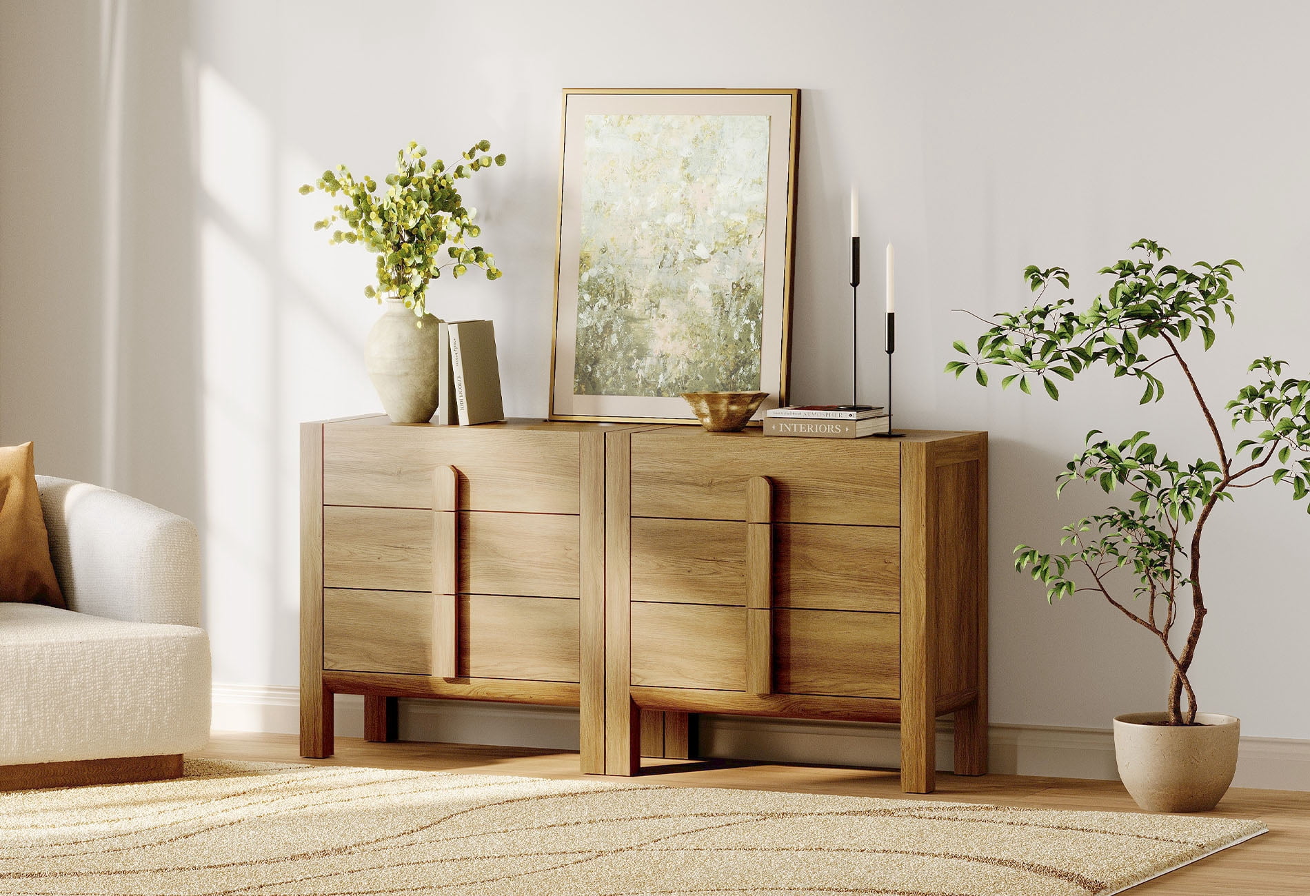 63" Mid-Century Modern TV Stand, Dresser with 6 Drawers, Wooden TV Console with Storage for Living Room,Bedroom