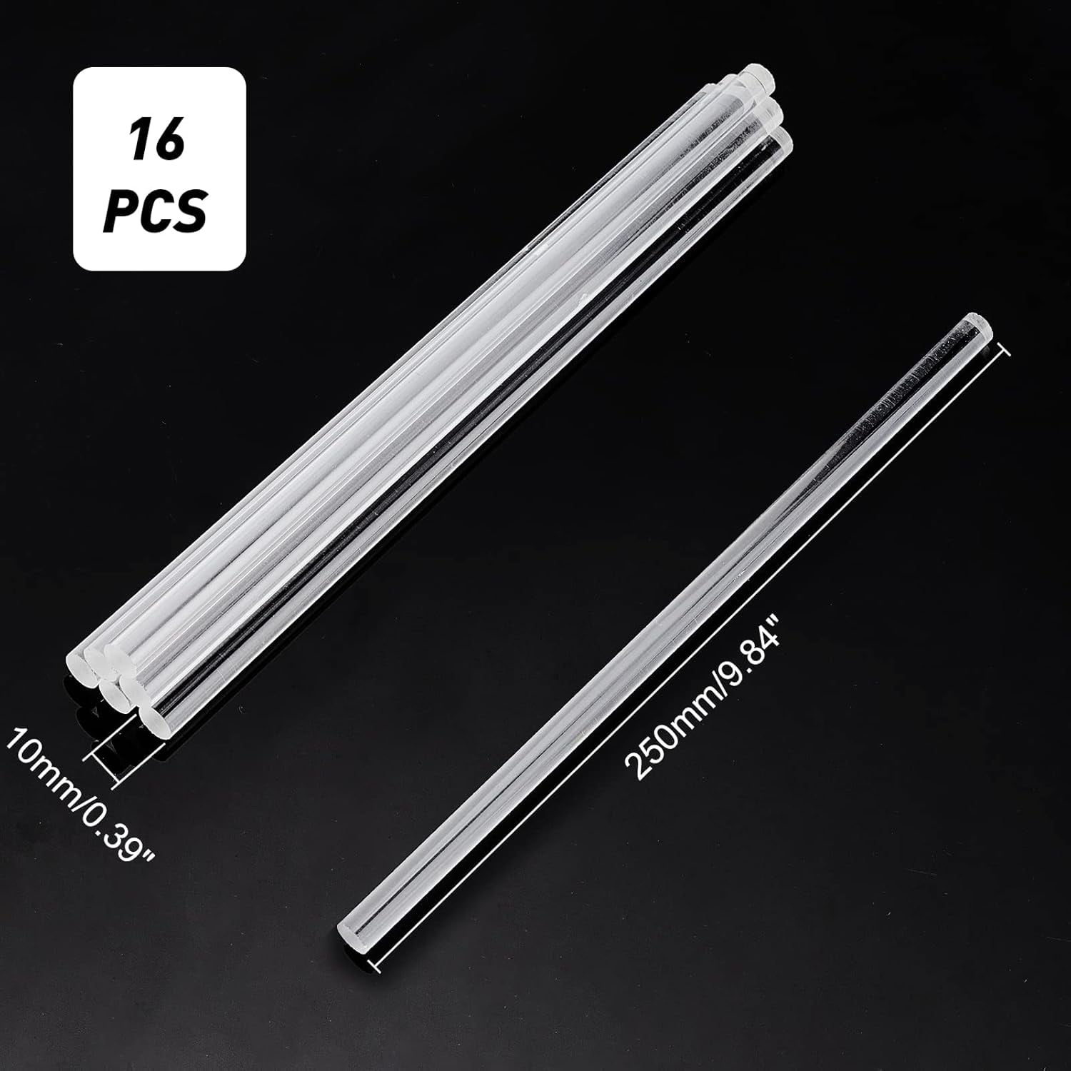 16 Pcs Acrylic Round Rods 10 inch Clear Acrylic Dowel Rods Holder Cake Dowels Plastic Cylinder Sticks for DIY Craft Plant Stake Curtain Pulls Retaining Shower Rods Cake Topper Dessert Clear