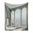 thumbnail image 1 of Modern Soft Flannel Fleece Throw Blanket, House in Urban City Scenery with Country Home View from Windows Print, Cozy Plush for Indoor and Outdoor Use, 50" x 60", White and Eggshell, by Ambesonne, 1 of 6