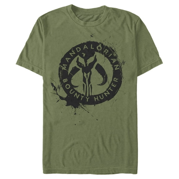 Men's Star Wars: The Mandalorian Paint Splatter Emblem Graphic Tee Military Green Medium