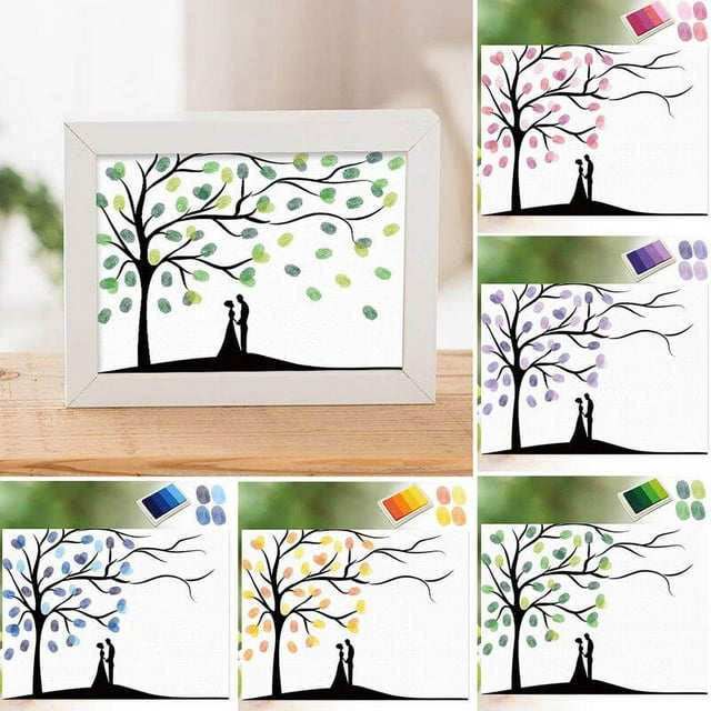 Fingerprint Guest Painting Wedding Party Fingerprint Tree Painting Signature Guest Book with Ink Pad Gift