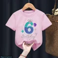thumbnail image 3 of Bonita ropa para niños, regalo de sexto cumpleaños, camiseta de algodón para niñas, camiseta con estampado de corona de princesa sirena, camisetas rosas Harajuku Kawaii, 3 of 5
