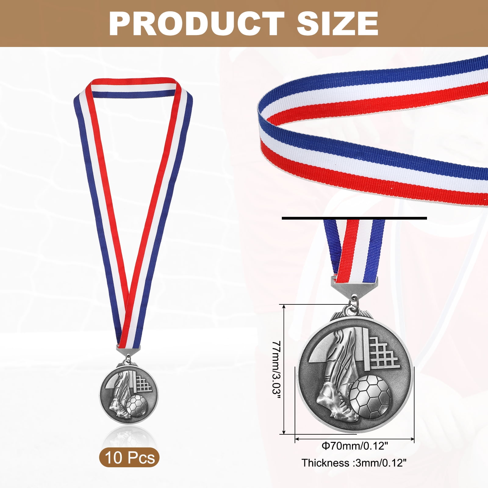 Uxcell Football Events Mesh Embossing Award Medals with Ribbons, Winner Medals Prizes for Competitions Sports Party Silver