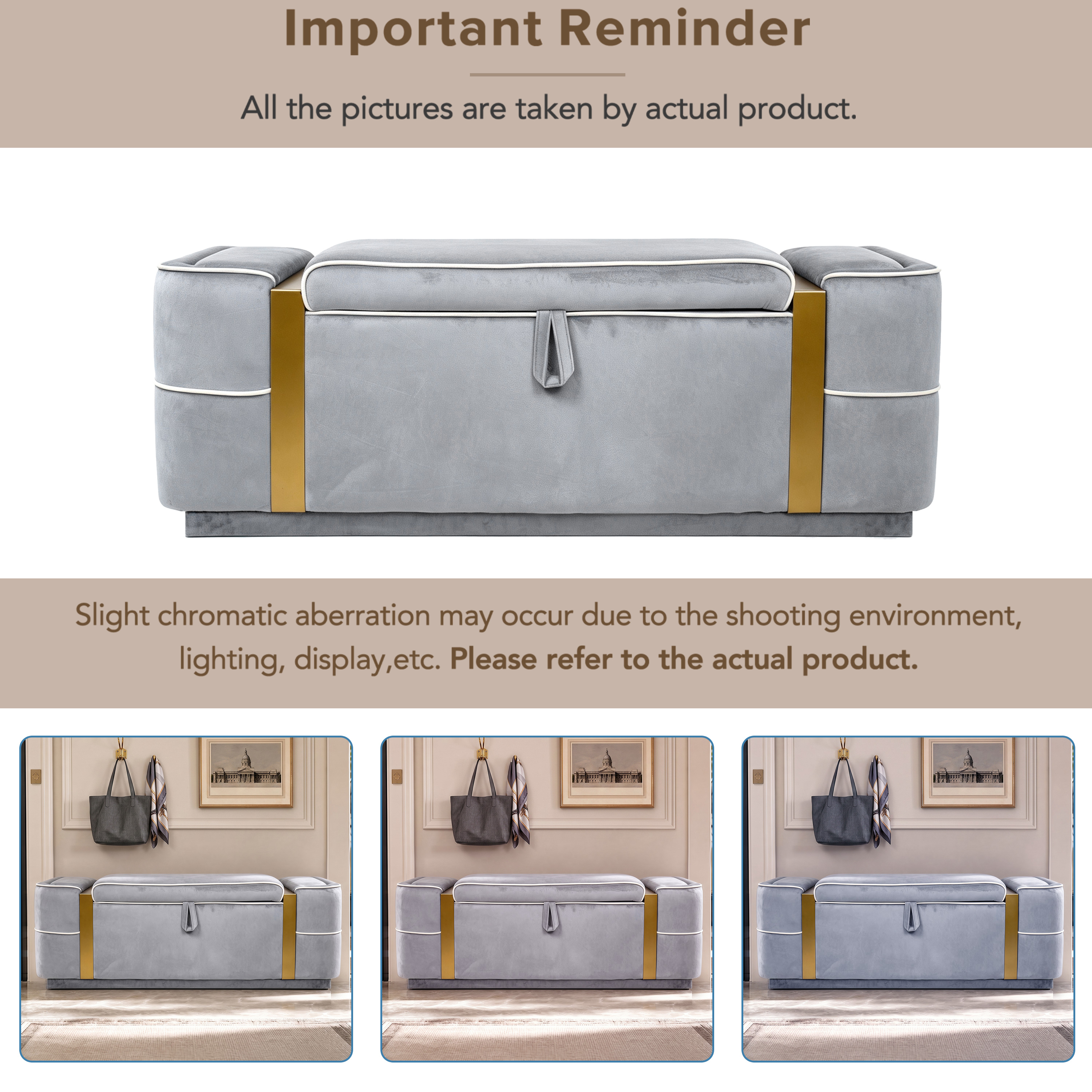 Euroco 47.2" Storage Ottoman Bench,Upholstered End of Bed Bench with Seating, Entryway Bench for Living Room Bedroom,Grey