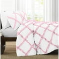thumbnail image 2 of D.N.G. BEDDINGS 5 Piece Luxury Two Tone Diamond Ruffle Pattern Comforter Set Premium Super Soft, All Season 800 Thread Count 100% Egyptian Cotton Oversized Super King Size Light Pink/White Solid Color, 2 of 4