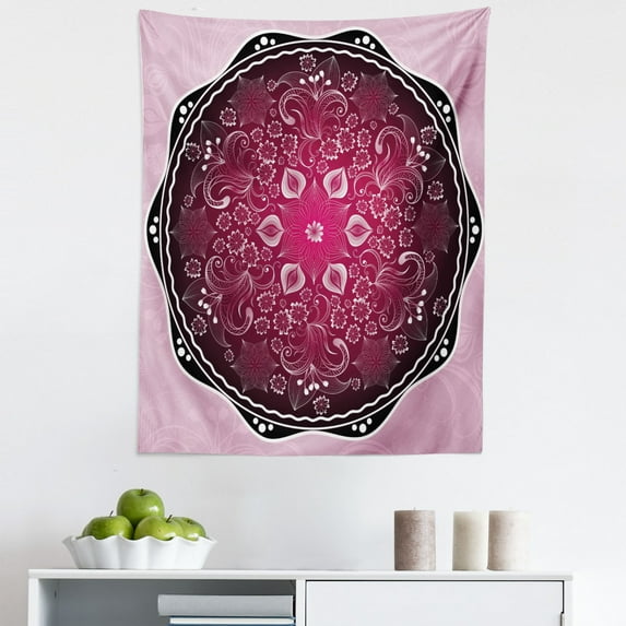 Purple Mandala Tapestry, Classic Baroque Inspired Eastern Pattern Renaissance Effect, Fabric Wall Hanging Decor for Bedroom Living Room Dorm, 5 Sizes, Pale Pink Maroon Black, by Ambesonne