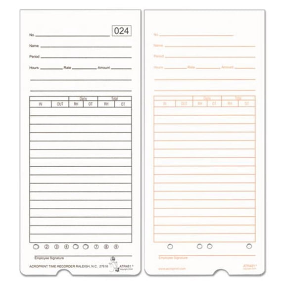 Acroprint Time Recorder 99115000 7.5 x 3.35 in. Card for ATR480 Totalizing Electronic Time Clock, White