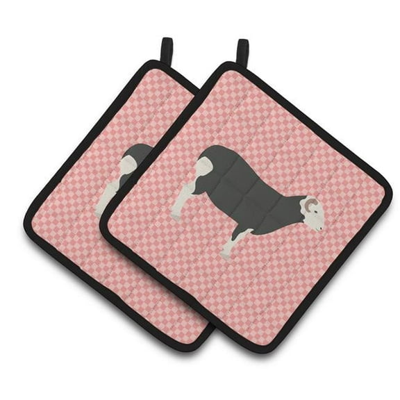 Caroline's Treasures Herwick Sheep Pink Check Pair of Pot Holders