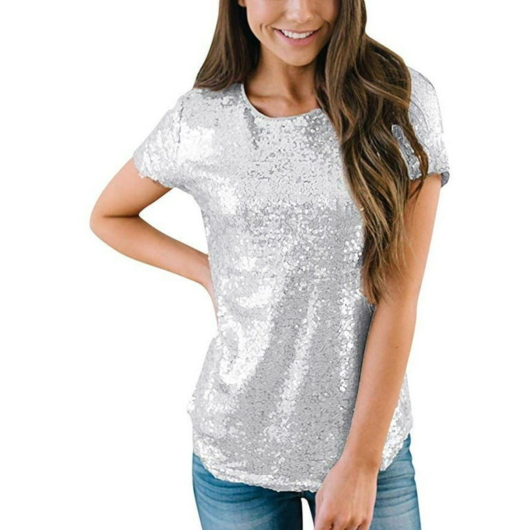 Casual Sequins Sequined O Neck T-Shirts Casual Sequins Sequined O Neck T-Shirts