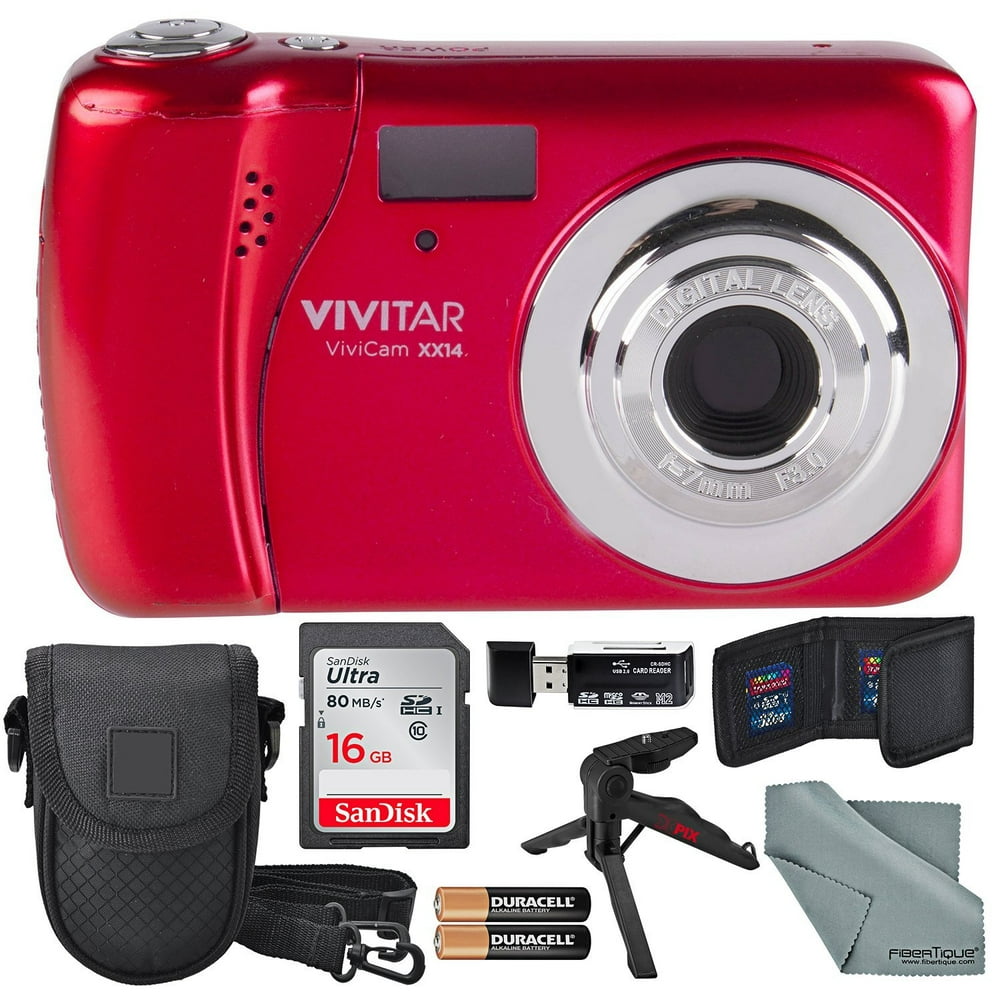 Vivitar ViviCam XX14 Digital Camera (Red) and Accessory Bundle W/ 16GB