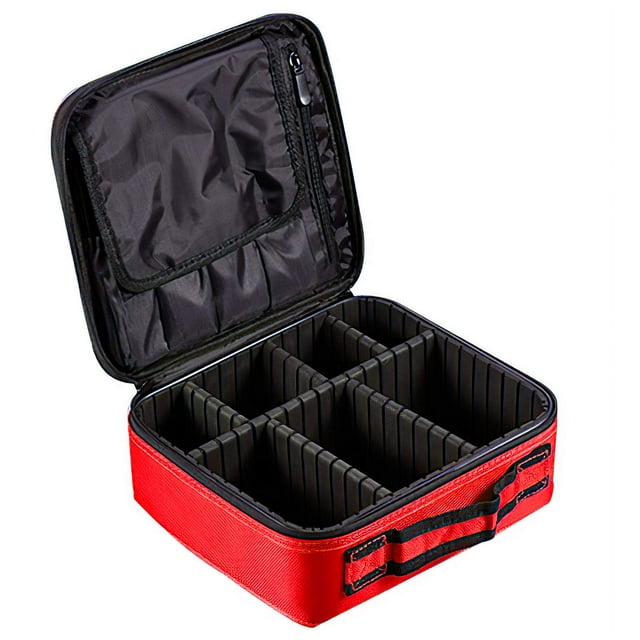 GreenLife® Professional Makeup Train Case Cosmetic Toiletry Bag Travel Organizer Make up Artist Master Waterproof Case Portable Storage with Adjustable Dividers Accessories Tools Brushes Pouch red
