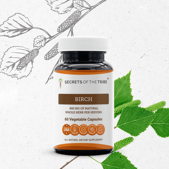 Secrets Of The Tribe Birch Capsules Dietary Supplement, Natural Herbal Capsules for Detox Support, Birch (Betula Pendula) Dried Leaf, 60 Capsules