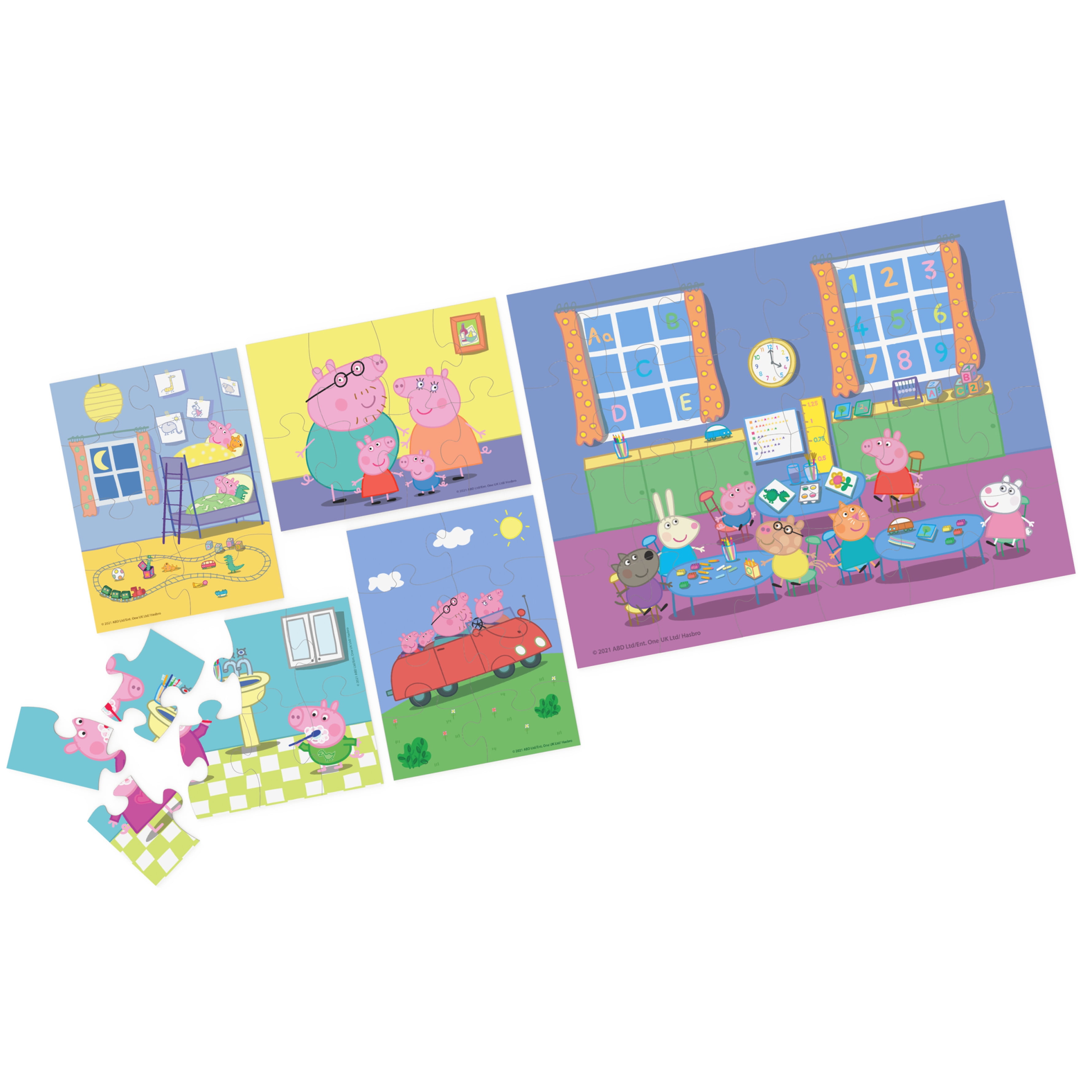 Spin Master Peppa Pig, 5 Wood Puzzles Jigsaw Bundle with Tray, for Kids Ages 4 and up