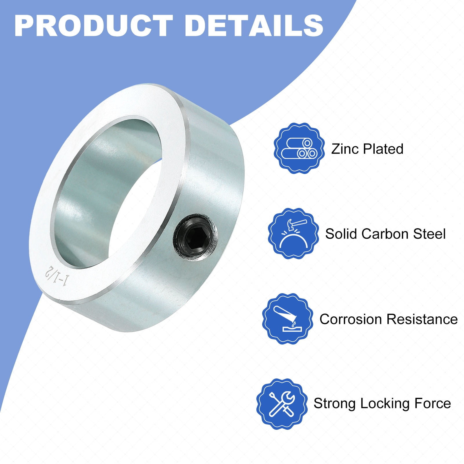 4pcs Set Screw Collars 1-1/2" Bore Carbon Steel Shaft Collars, 2-1/4" OD, 3/4" Width Lock Axle Collar Clamp