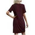 thumbnail image 3 of WREESH Women's Fashion T-Shirt Dress Summer V-Neck Short Sleeve with Loose Comfort Wine, 3 of 4