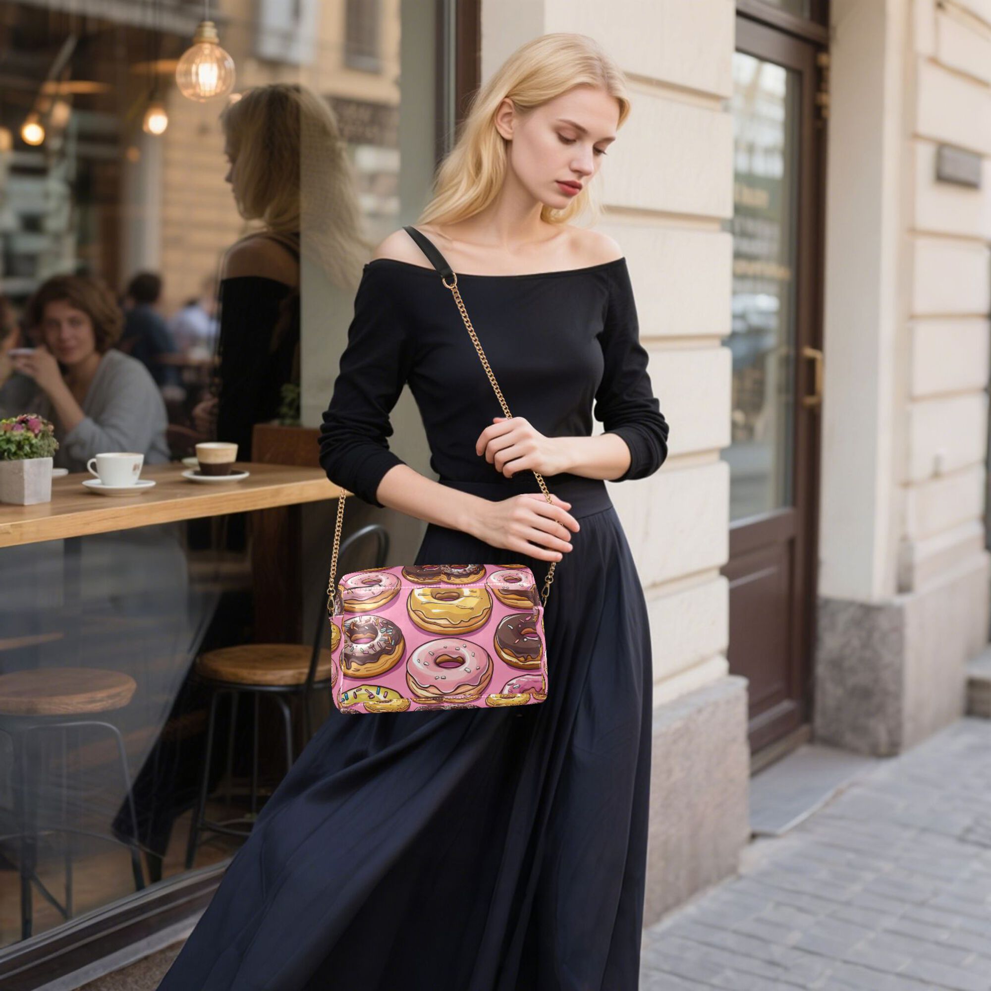 FORMRS Women Crossbody Purse with Chain Strap Vegan Leather Shoulder Handbag, Cute Doughnuts Pattern