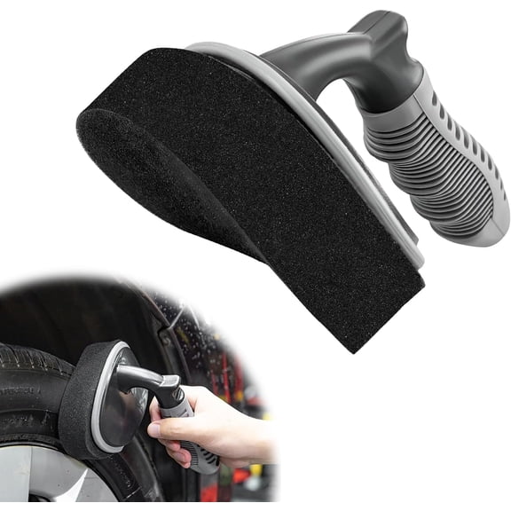 GENSIMEI Car Tire Shine Applicator, High-Density Sponge Tyre Dressing Applicator Pad with Curved Handle, Reusable Wheel Polishing Brush Auto Detailing Foam for Applying Tire Shine (1 PCS)