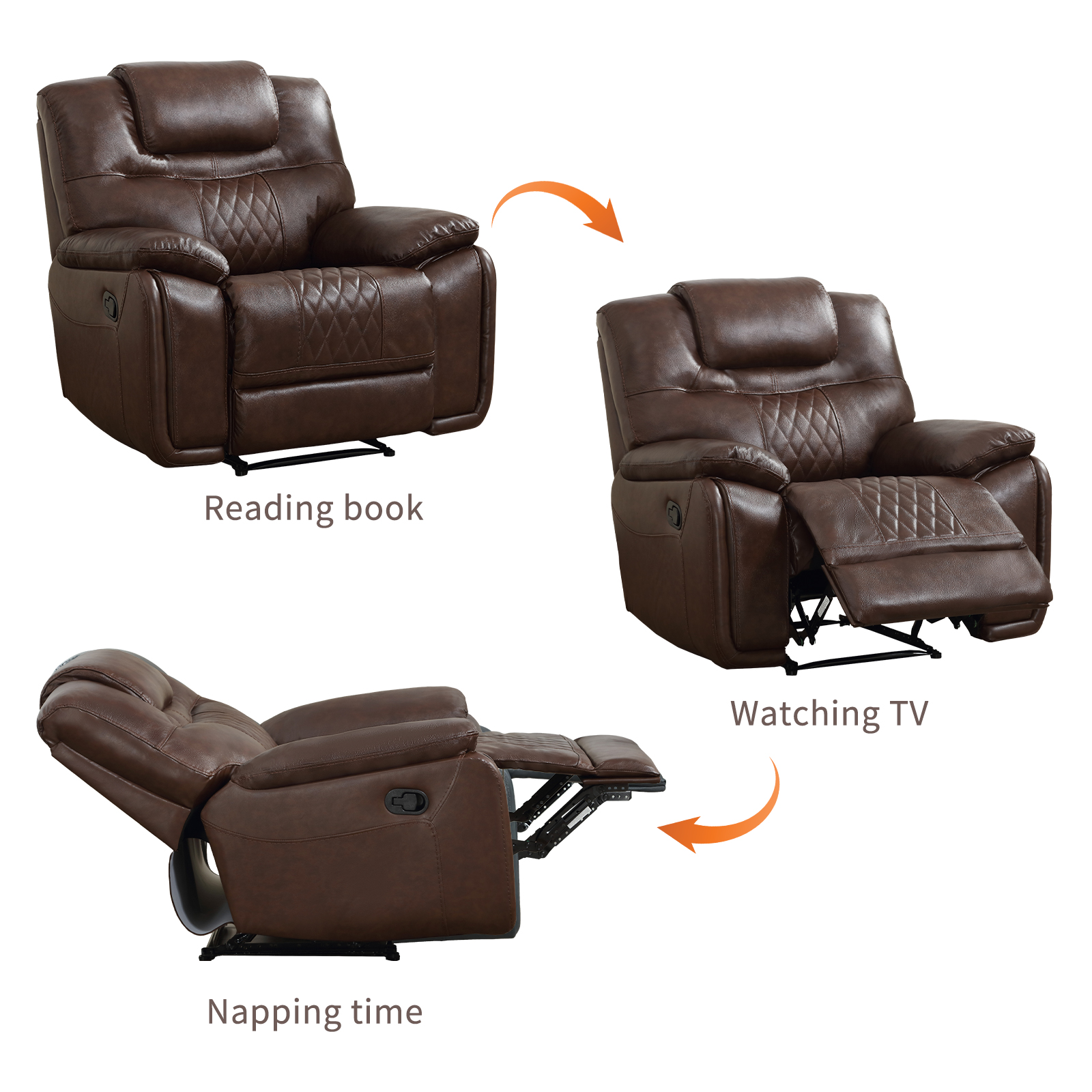 Bonzy Home Genuine Leather Manual Recliner Chair — Oversized Ergonomic Single Recliner with Soft Armrests & Flexible Footrest for Living Room