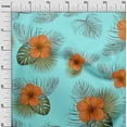 thumbnail image 3 of oneOone Polyester Spandex Turquoise Blue Fabric Tropical Hibiscus Floral Craft Projects Decor Fabric Printed By The Yard 56 Inch Wide, 3 of 4