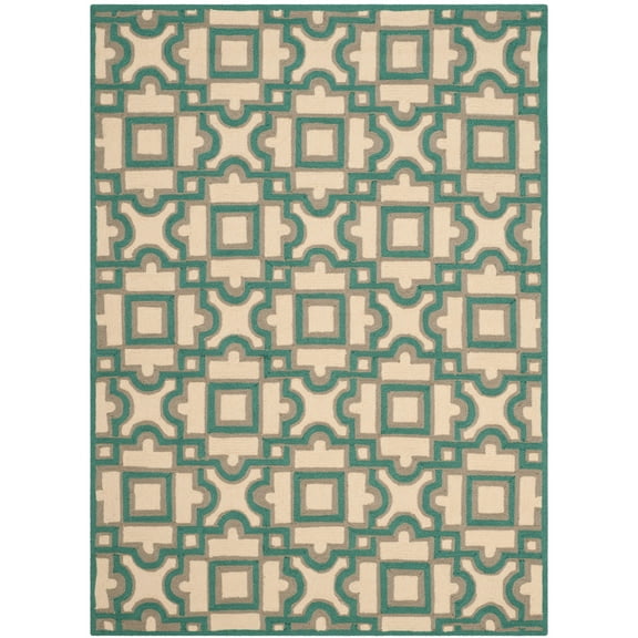 SAFAVIEH Four Seasons Gracelyn Geometric Area Rug, Ivory/Aqua, 5' x 7'
