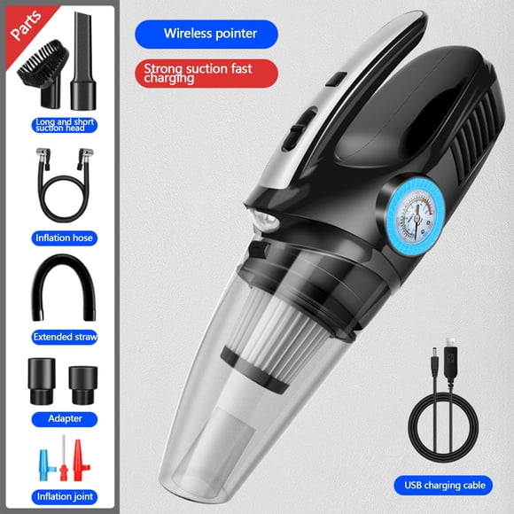 Aspiradora de coche de 12V e inflador de neumáticos - Aspiradora portátil de mano 4 en 1 con bomba, luz LED, pantalla LCD, 120W, succión de 6000Pa, apagado automático