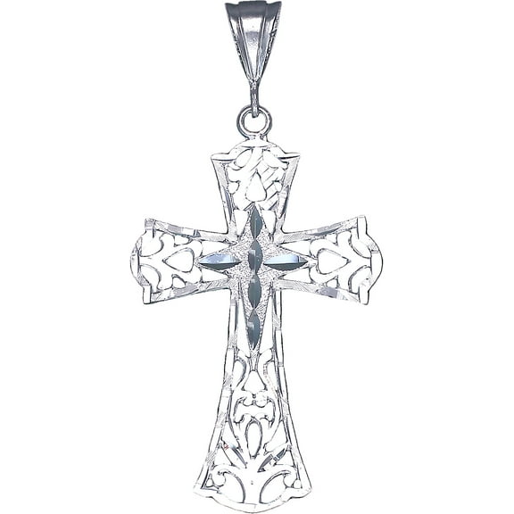 Large Sterling Silver Cross without Jesus Pendant Necklace with Diamond Cuts