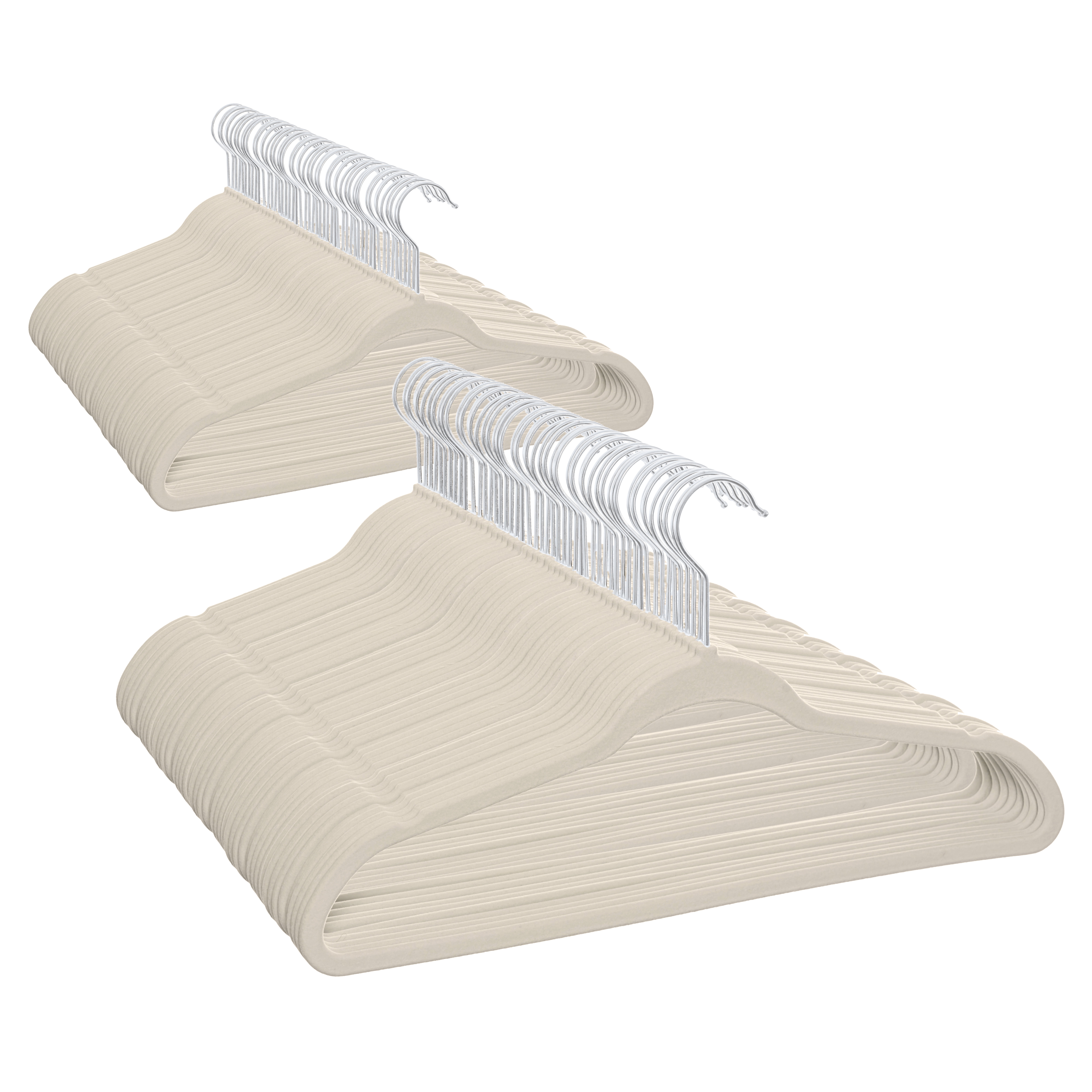(2 pack) Better Homes & Gardens Non-Slip Velvet Clothes Hangers, 100 Pack, Beige, Space Saving