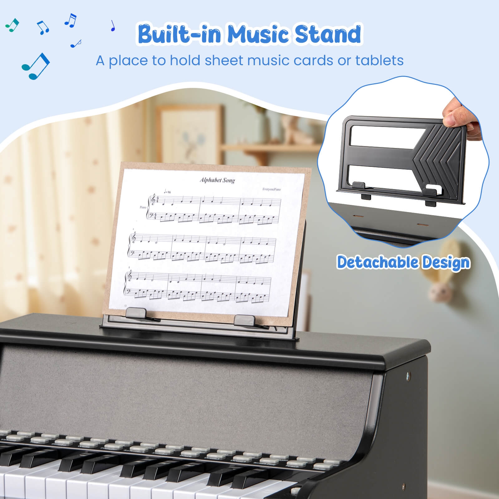 Costway 25 Keys Digital Piano with Music Stand Stool Lighted Keys Teaching Mode for 3+ Kids Black