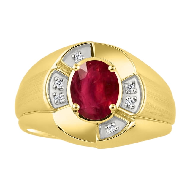RYLOS 14K Yellow Gold Ring 8X6MM Oval Gemstone & Diamond Unisex Rings Ruby July Birthstone Ring Size 11