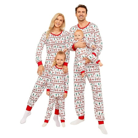

FOCUSNORM Christmas Family Matching Pajamas Set Long Sleeve Top Tee Pants Pjs Sets Holiday Xmas Jammies Kids Couples Sleepwear